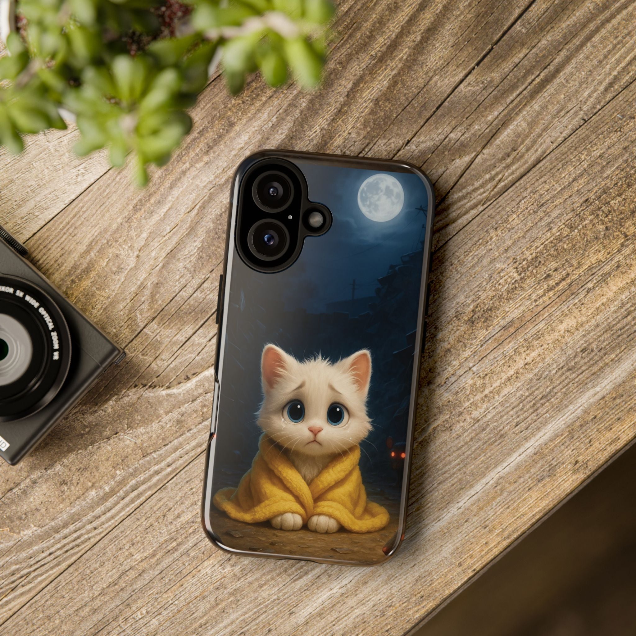 Cute Cat Under the Moon iPhone Case – Artistic Protective Cover with Elegant Night Design