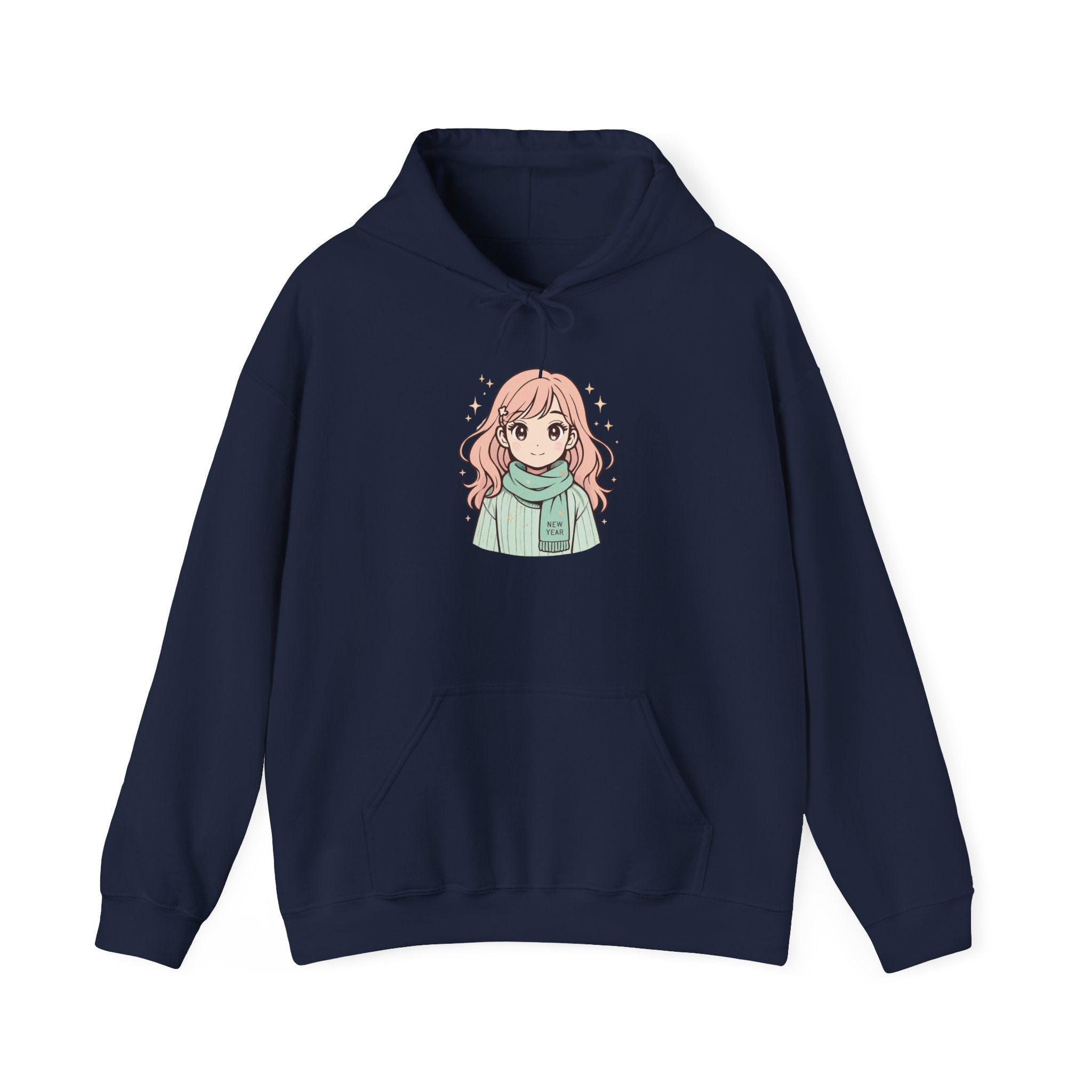 Anime Girl Illustration Hoodie — Cute Pink-Haired Character with Scarf