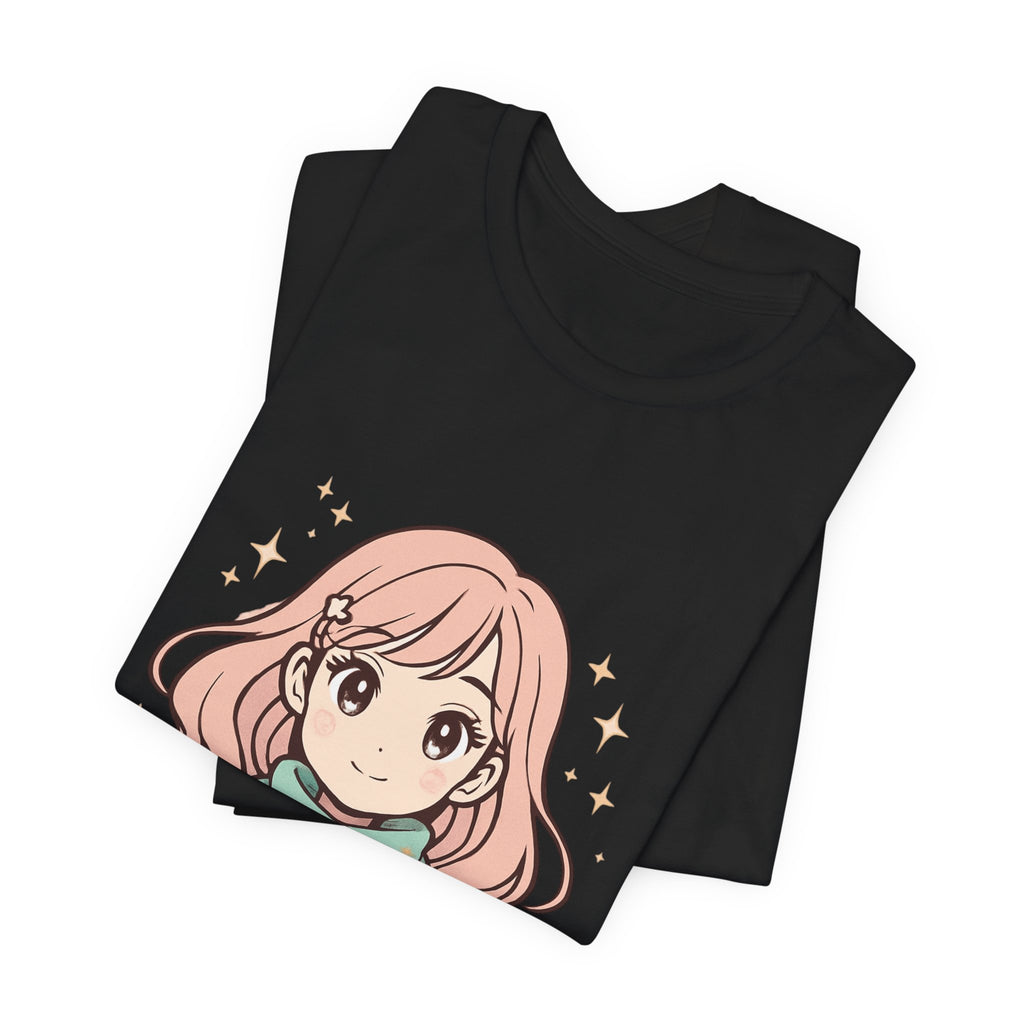 Cute Anime Girl T-Shirt – Pink Hair Scarf Illustration Tee