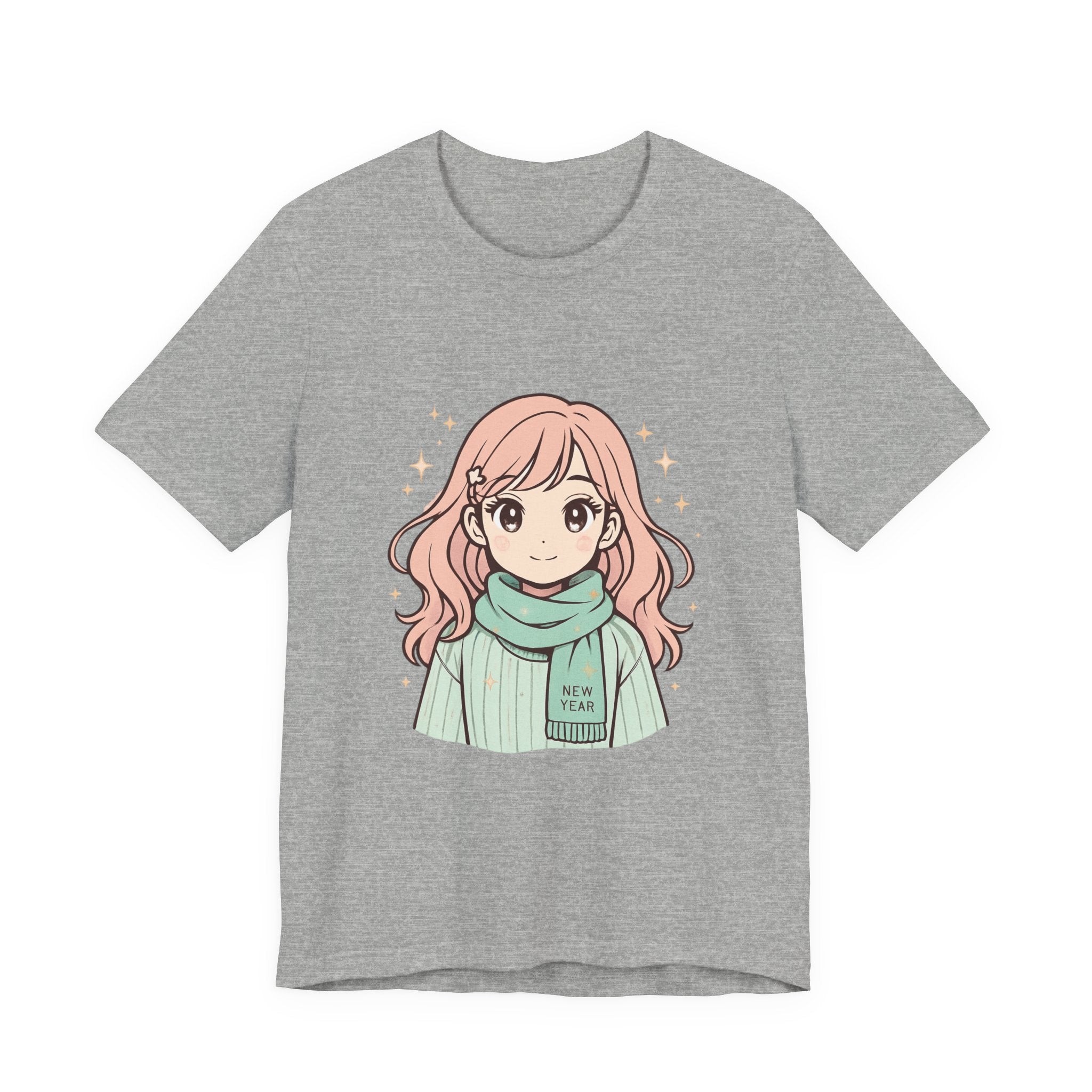 Cute Anime Girl T-Shirt – Pink Hair Scarf Illustration Tee