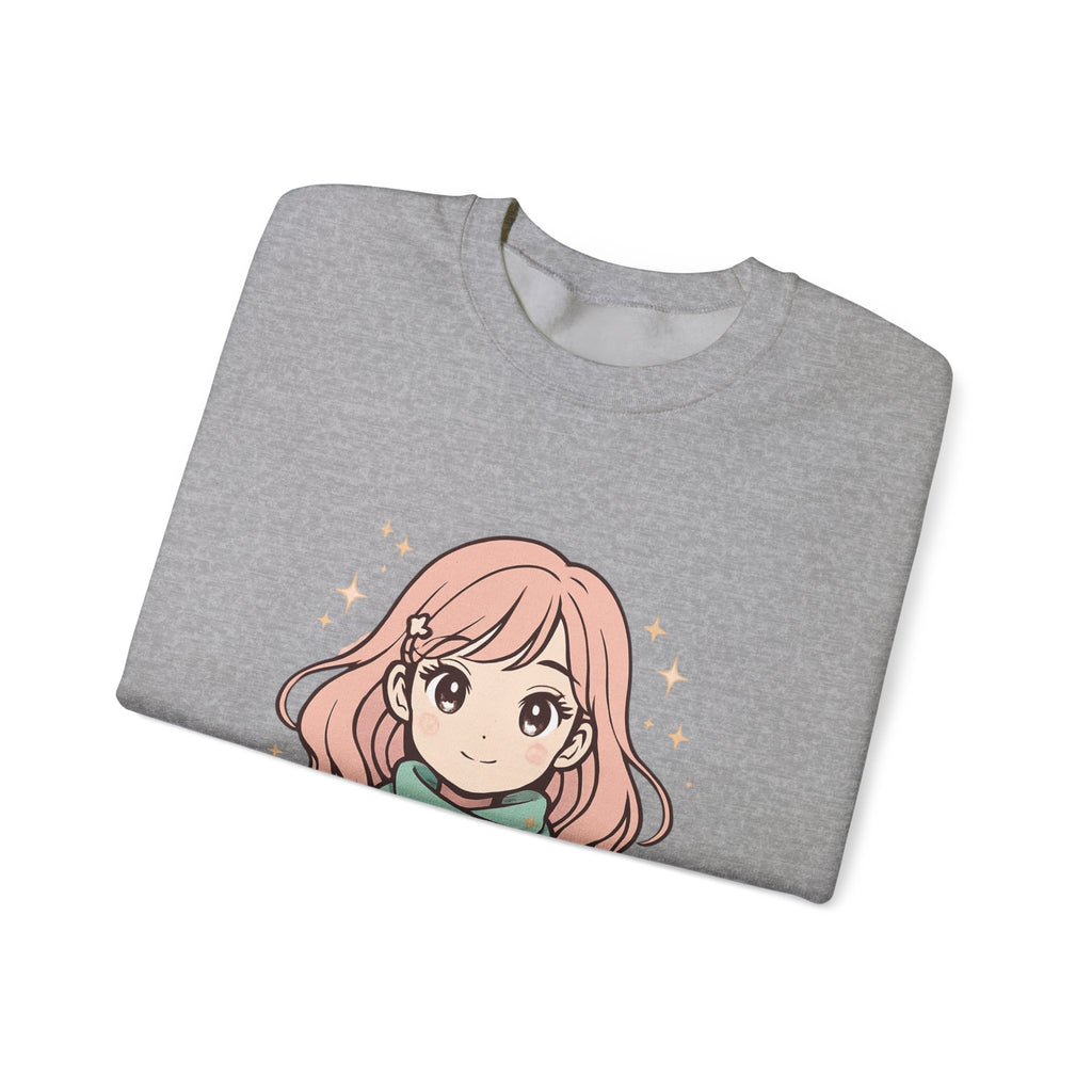 Anime Girl Sweater with 'New Year' Scarf — Cozy Kawaii Crewneck