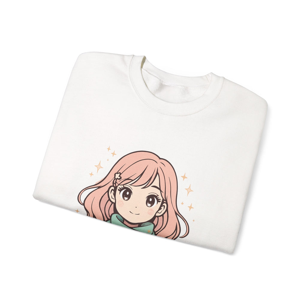 Anime Girl Sweater with 'New Year' Scarf — Cozy Kawaii Crewneck