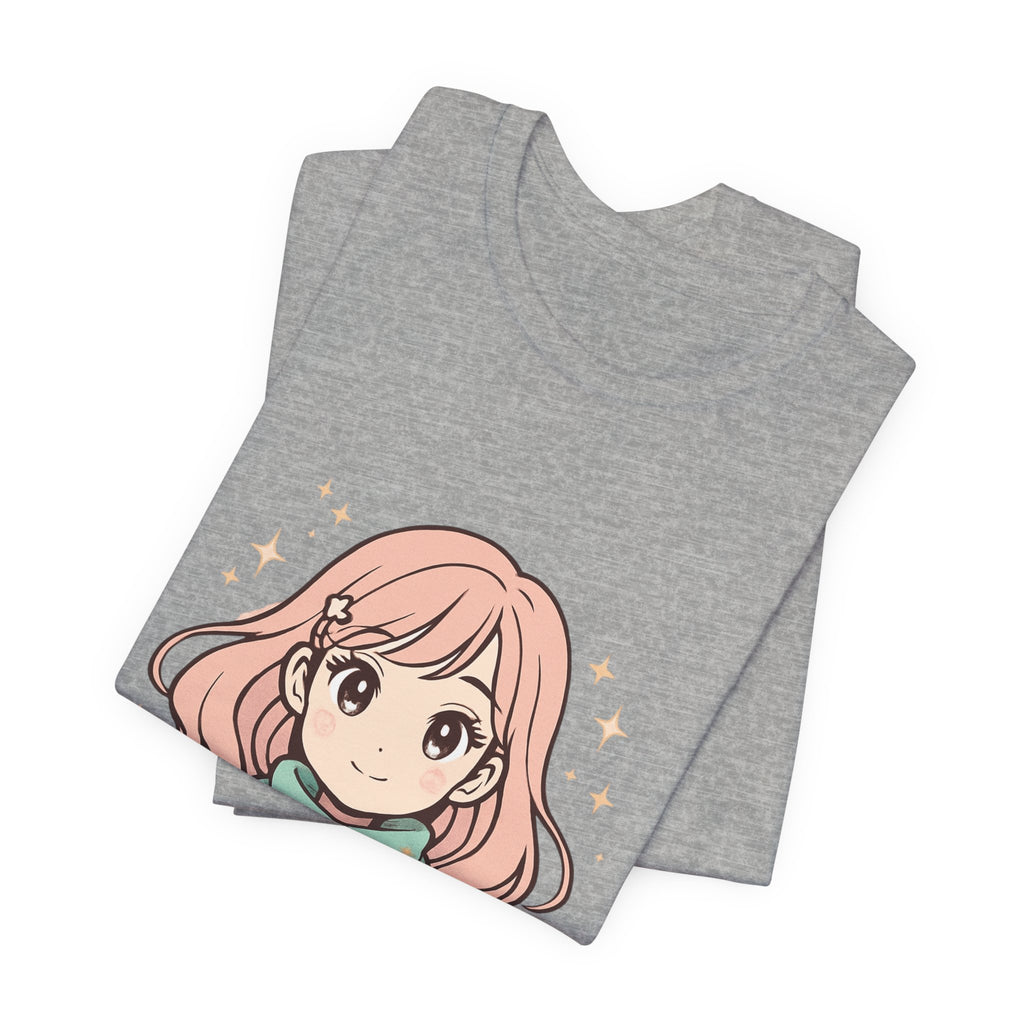 Cute Anime Girl T-Shirt – Pink Hair Scarf Illustration Tee