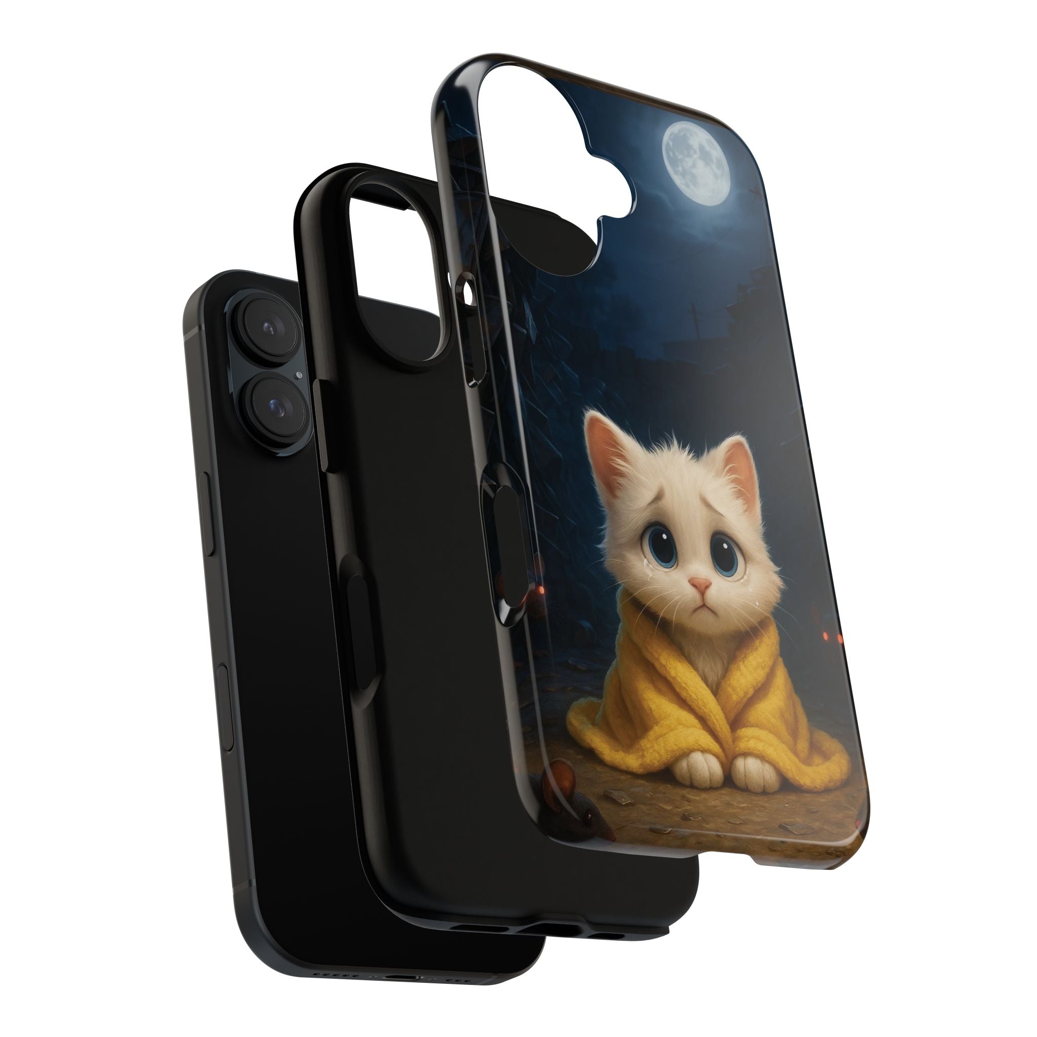 Cute Cat Under the Moon iPhone Case – Artistic Protective Cover with Elegant Night Design