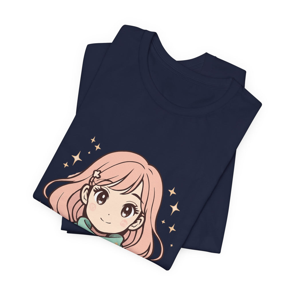 Cute Anime Girl T-Shirt – Pink Hair Scarf Illustration Tee