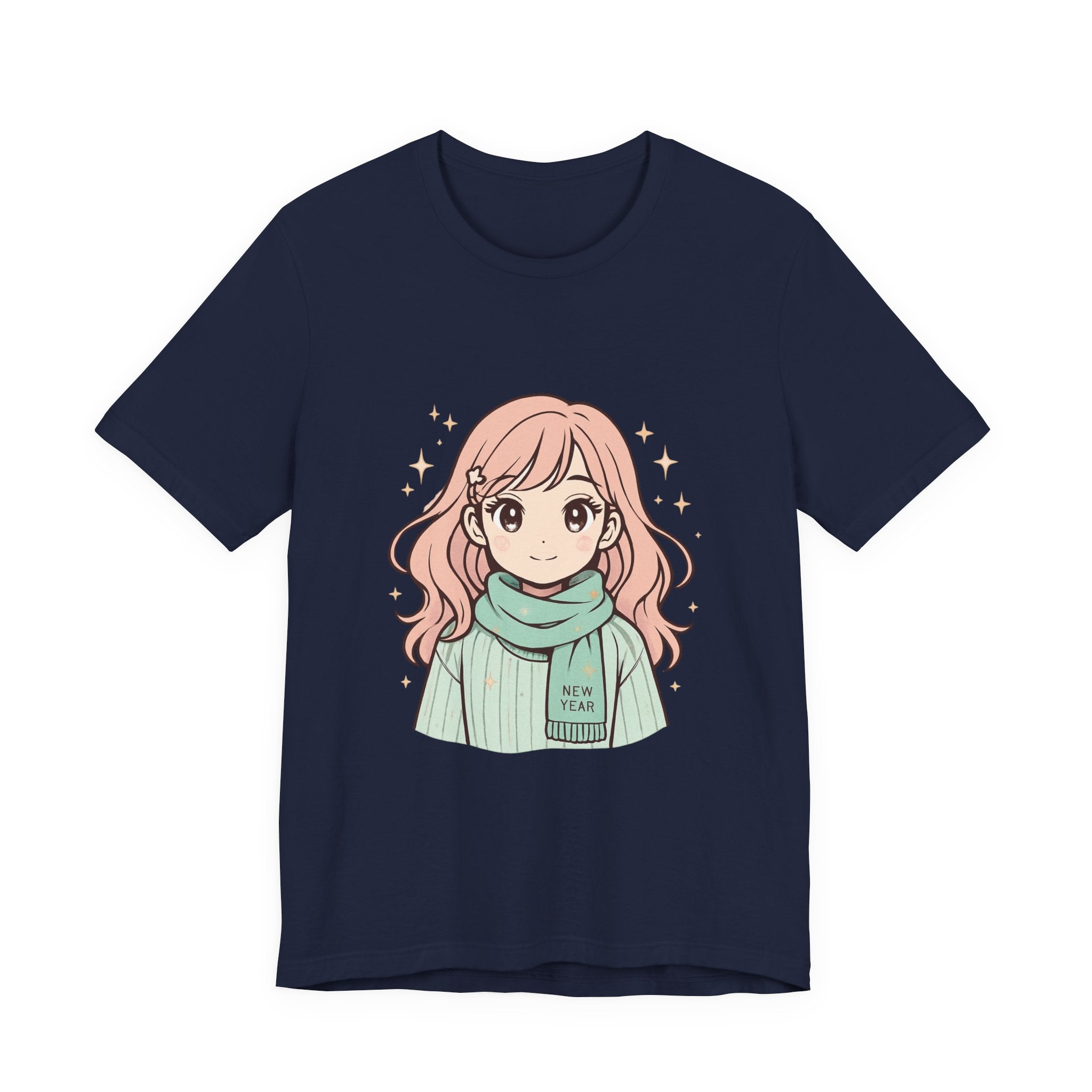Cute Anime Girl T-Shirt – Pink Hair Scarf Illustration Tee