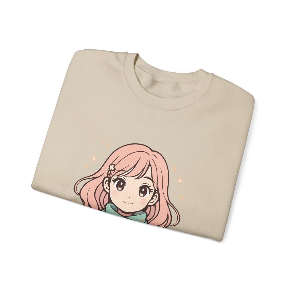 Anime Girl Sweater with 'New Year' Scarf — Cozy Kawaii Crewneck