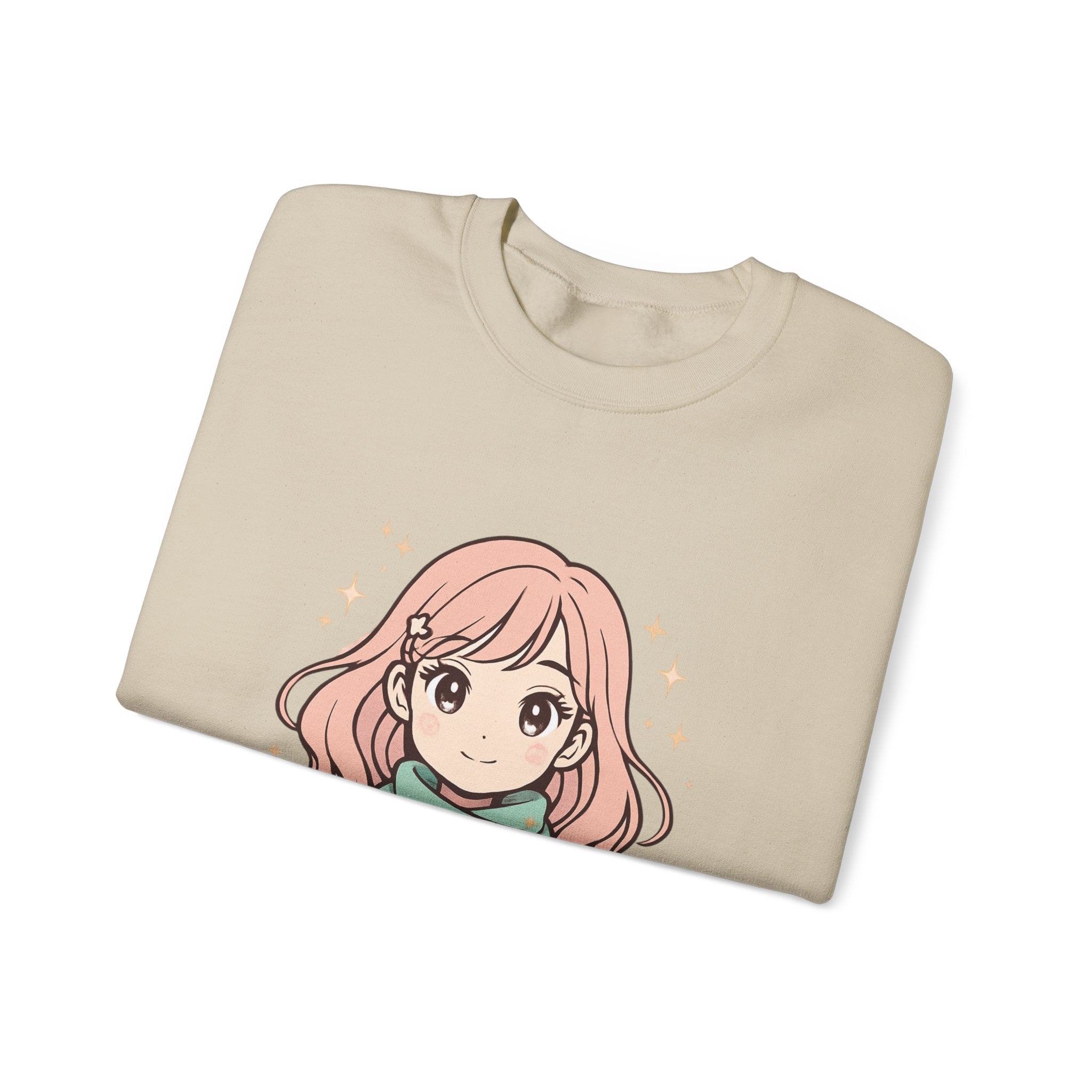Anime Girl Sweater with 'New Year' Scarf — Cozy Kawaii Crewneck