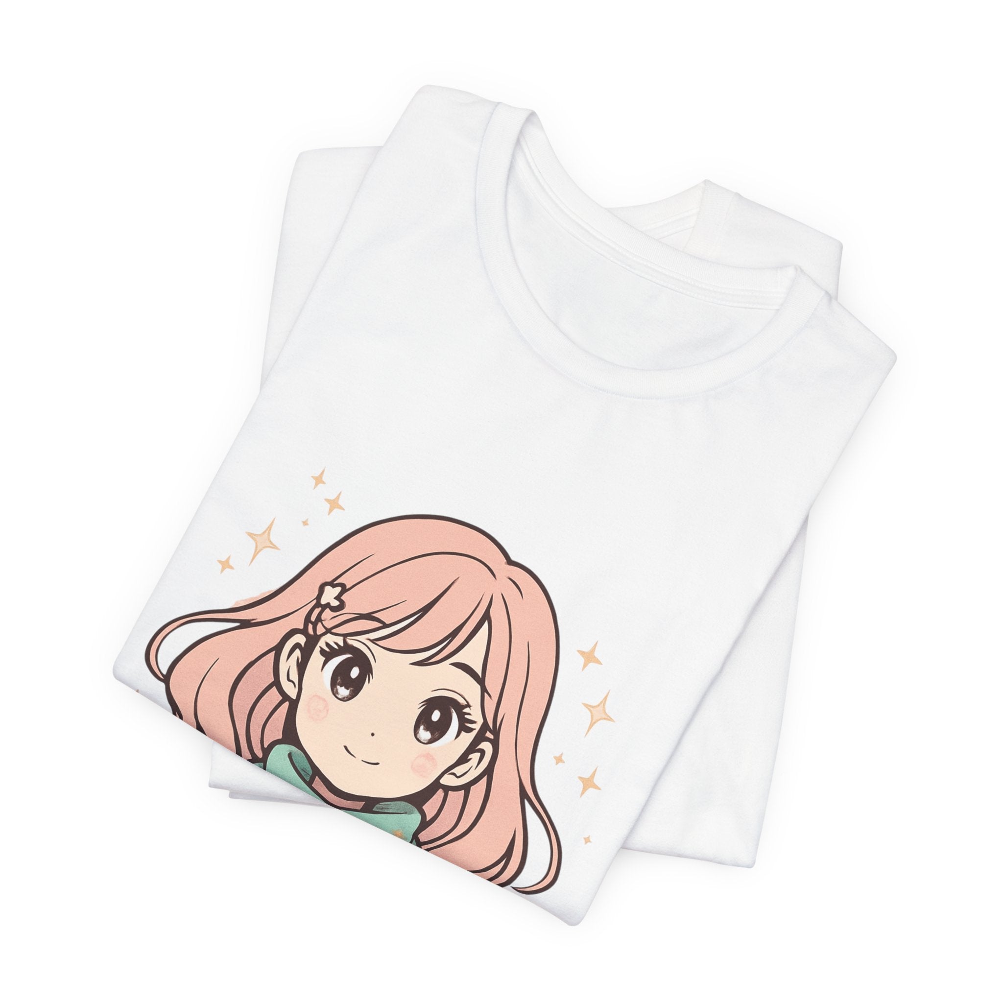 Cute Anime Girl T-Shirt – Pink Hair Scarf Illustration Tee