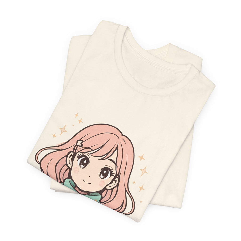 Cute Anime Girl T-Shirt – Pink Hair Scarf Illustration Tee
